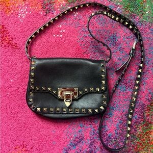 Valentino Garavani Black Crossbody Bag with Gold Studs